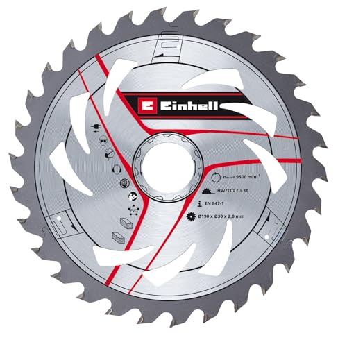 Original Einhell Kreissägeblatt 190x30 (Sägen-Zubehör, Ø 190 mm, Aufnahme 30 mm, 20 geschränkte Zähne, Schnittbreite 2,0 mm, hartmetallbestückt, für Handkreissägen) von kwb