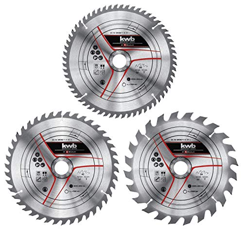 kwb by Einhell Kreissägeblattsatz 3-tlg. 250x30 mm Stat. Sägen-Zubehör (3x HM-Sägeblätter, Ø250x30 mm, 1x 24 Z, 1x 42 Z, 1x 60 Z, passend für Einhell Tischkreissägen und Kapp-Gehrungssägen) von kwb