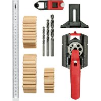 KWB - Dübelhilfe/Dübellehre Set inkl. je 50 Dübel und 1 Bohrer 6, 8, 10 mm mit 30 cm, 3-12 mm Bohrlöcher inkl. Kernlochmaßen, Gerade Bohren in Holz, von kwb