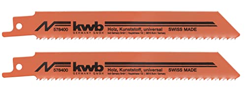 kwb Säbelsägeblätter universell einsetzbar, flexibler HCS Stahl, Zähne gefräst und geschränkt, spezielle Zahnung, für Gipskarton, 1/2'' Universal-Schaft, 2 Stück von kwb