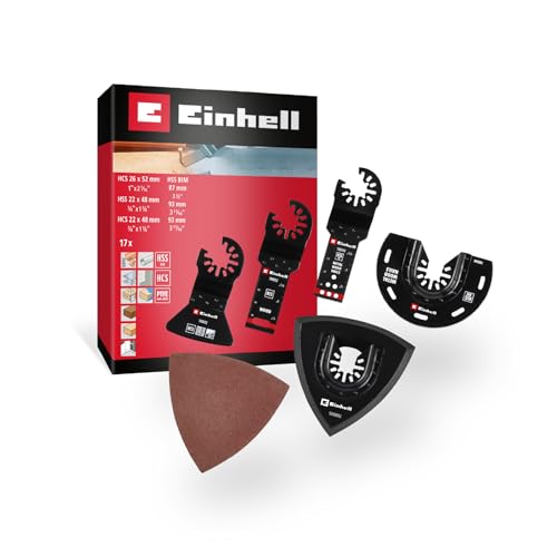 Original Einhell Multitool Set 17-tlg. (BIM/HCS Sägeblätter, Schaber, Trägerplatte, Schleifdreiecke, PTFE-Beschichtung, Open-Back-Aufnahme) von Einhell Accessories