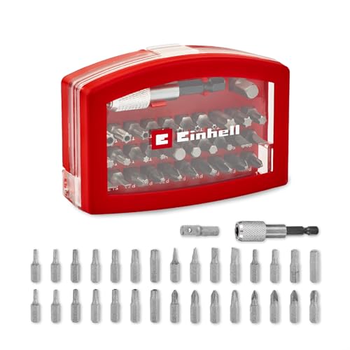 Original kompatibel mit Einhell Bit-Box 32-tlg. (30x 25-mm-Bits CrV, 60-mm-Schnellwechselbithalter, Stecknuss-Adapter, Aufbewahrungsbox mit Gürtelclip, transparenter Deckel) von kwb