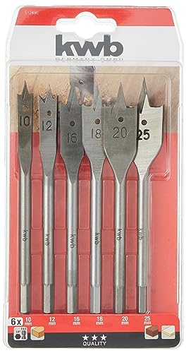 kwb Flachfräs-Bohrer Set, 6-teiliger Flach-Bohrer Satz für Holz 10 -25 mm, zubehör Schlagbormaschine von kwb