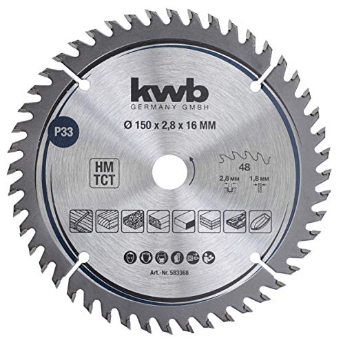 kwb Kreissägeblatt 150 x 16 mm - Sehr feiner Schnitt - Für Arbeitsplatten, Holz und beschichtete Platten - Hartmetallbestückt von kwb