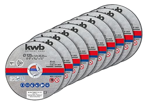 kwb Trennscheiben Dünn Winkelschleifer 125 mm Trenn-Scheibe f. Edel-Stahl INOX in Aufbewahrungs-Dose inkl. Ohrstöpsel ABM. 125 x 1 x 22,23, Ø von kwb