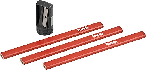 kwb 939290 Zimmermannsbleistifte mit Anspitzer, 4-tlg. Zimmermannsbleistift von kwb