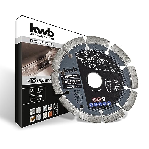 kwb AGGRESSO-FLEX® Black-Line Diamanttrennscheibe ø 125 mm mit segmentiertem, lasergeschweißtem Turborand, gesintert, mit 22,23 mm Bohrung und hoher Lebensdauer von kwb