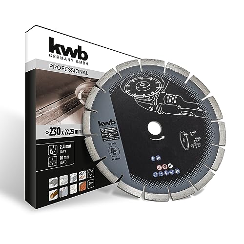 kwb AGGRESSO-FLEX® Black-Line Diamanttrennscheibe ø 230 mm mit segmentiertem, lasergeschweißtem Turborand, gesintert, mit 22,23 mm Bohrung und hoher Lebensdauer von kwb