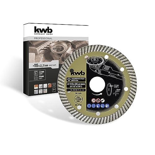 kwb AGGRESSO-FLEX® Gold-Line Diamanttrennscheibe ø 115 mit gesintertem Turborand, 22,23 mm Bohrung, hoher Lebensdauer und 9 Nebenlöchern von kwb