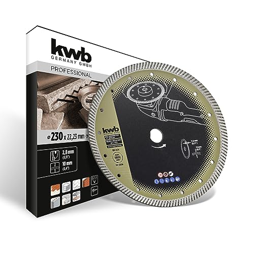 kwb AGGRESSO-FLEX® Gold-Line Diamanttrennscheibe ø 230 mit gesintertem Turborand, 22,23 mm Bohrung, hoher Lebensdauer und 9 Nebenlöchern von kwb