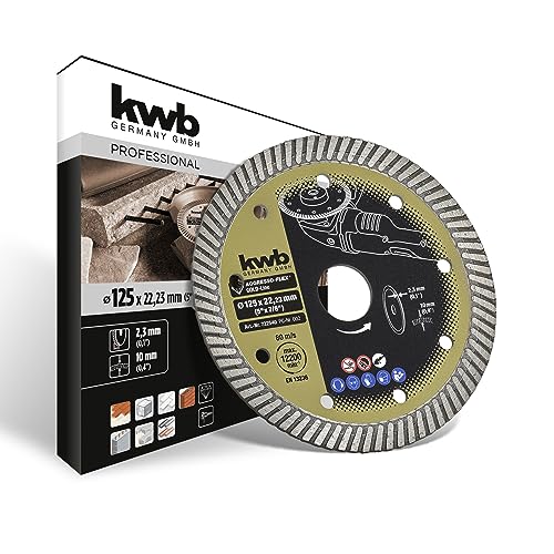 kwb AGGRESSO-FLEX Gold-Line Diamanttrennscheibe ø 125 mit gesintertem Turborand, 22,23 mm Bohrung, hoher Lebensdauer und 9 Nebenlöchern von kwb