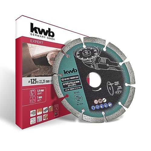 kwb CUT-FIX® Green-Line Diamanttrennscheibe ø 125 mm mit segmentiertem Turborand, hohe Lebensdauer, gesintert und mit 22,23 mm Bohrung von kwb