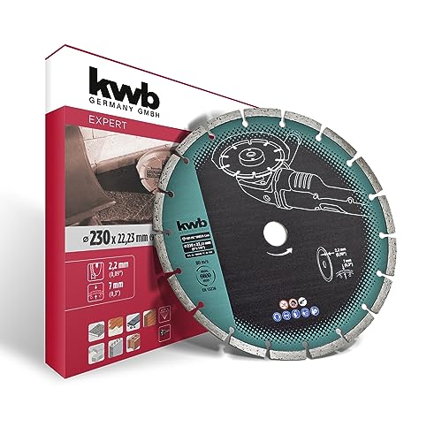 kwb CUT-FIX® Green-Line Diamanttrennscheibe ø 230 mm mit segmentiertem Turborand, hohe Lebensdauer, gesintert und mit 22,23 mm Bohrung von kwb