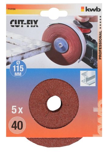 kwb Fiberschleifscheibe Korn 40 Cut-Fix 714104 (Schleifscheibe, 115 x 22, 5 Stück, für schwere Schleifarbeiten, Stahl) von kwb