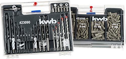 kwb KRAFTIXX 300-tlg. Bit-, Dübel-, Bohrer-, Koffer-Set mit Bits, Holz-Bohrer, Metall-Bohrer & Stein-Bohrer – unterschiedliche Universal-Dübel von 5 – 10 mm von kwb