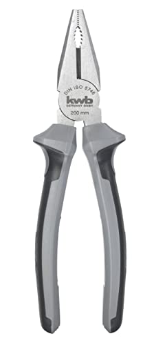 kwb Kombizange in 200 mm, aus deutscher Herstellung mit 2-Komponentengriff mit Handschutz, aus blendfreiem Karbon-Stahl, mit Greifzone und gehärteten Schneiden, entspricht DIN ISO 5748 von kwb