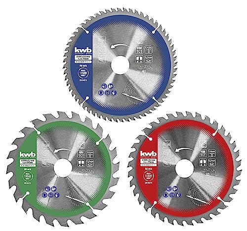 kwb Kreis-Sägeblatt-Set 160 x 25/20 / 16 mm für Handkreis-Sägen f. Platten-Werkstoffe u. Baustoffe aus Holz inkl. Reduzier-Ringe auf 16 u. 20 mm von kwb