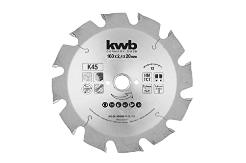kwb Kreissägeblatt 160 x 20 mm, Made in Germany, sehr schneller Schnitt, Sägeblatt geeignet für Konstruktionshölzer, Gipskarton und Bauholz von kwb