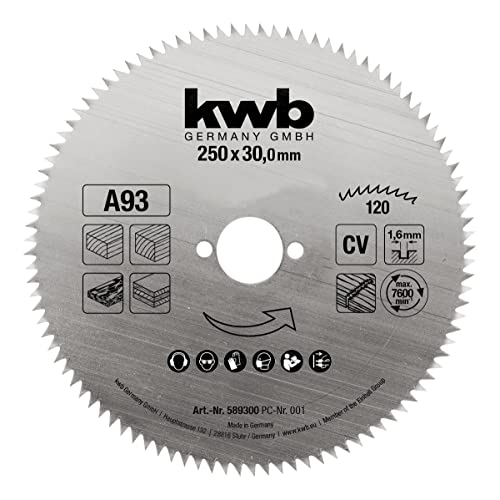 kwb Kreissägeblatt 250 x 30 mm, Made in Germany, feiner präziser Schnitt, Sägeblatt geeignet für Holzpaneele, Profilholz und Weichholz von kwb