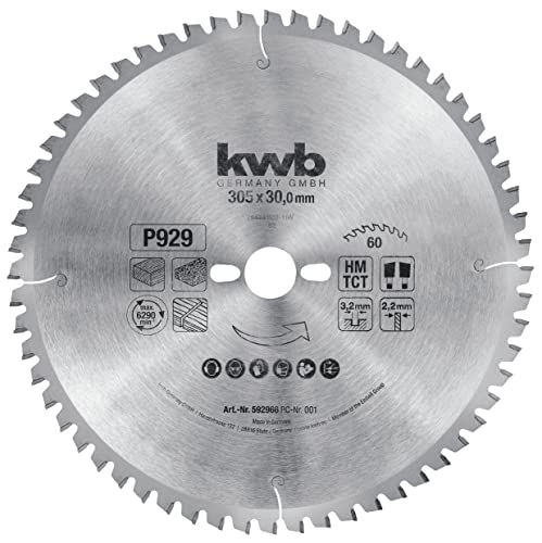 kwb Kreissägeblatt 305 x 30 mm, sehr feiner Schnitt, Sägeblatt geeignet für Arbeitsplatten, Holz und beschichtete Platten von kwb