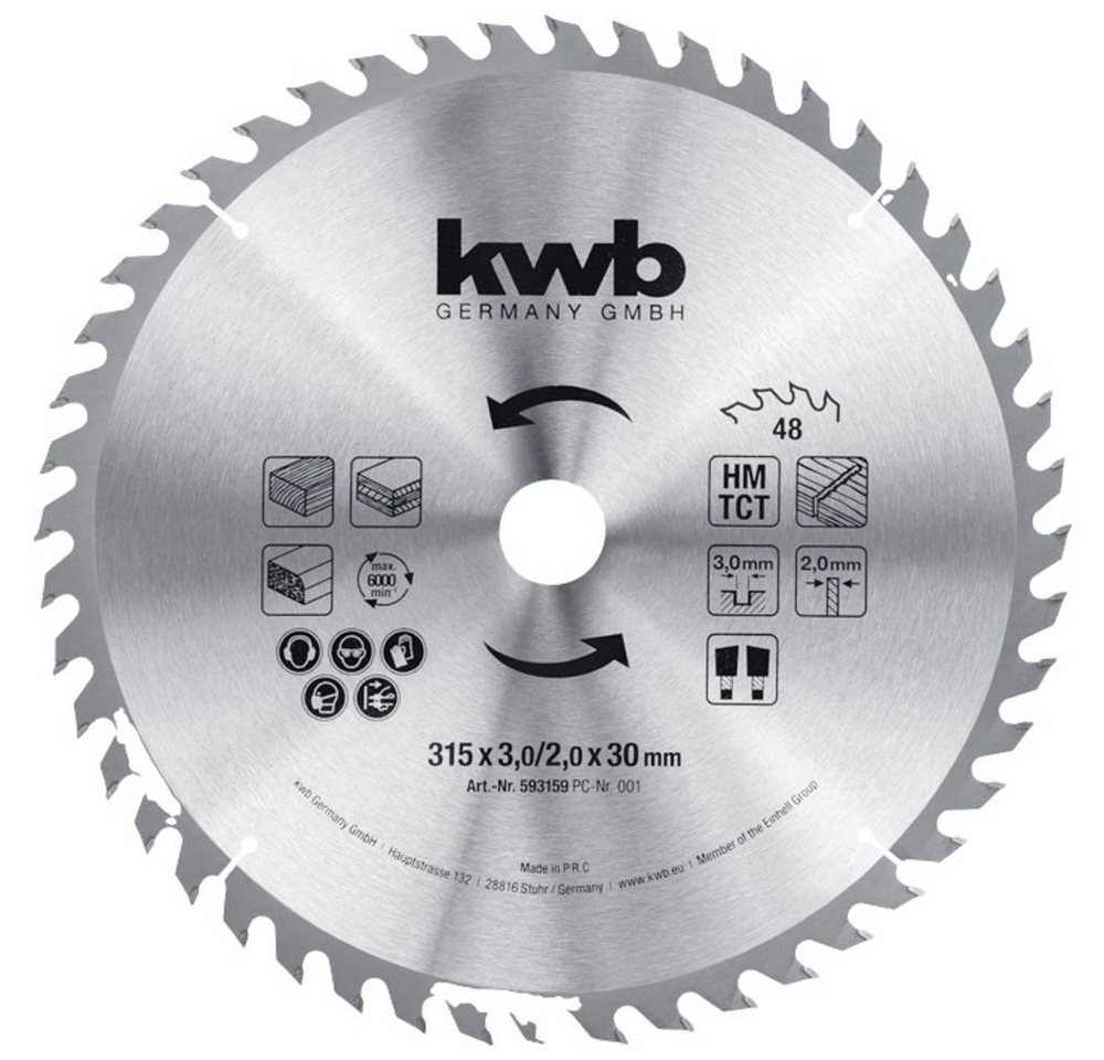 kwb Kreissägeblatt Baukreissägeblatt 315 x 30, Sägeblatt für Tisch-Kreissägen 593159 von kwb