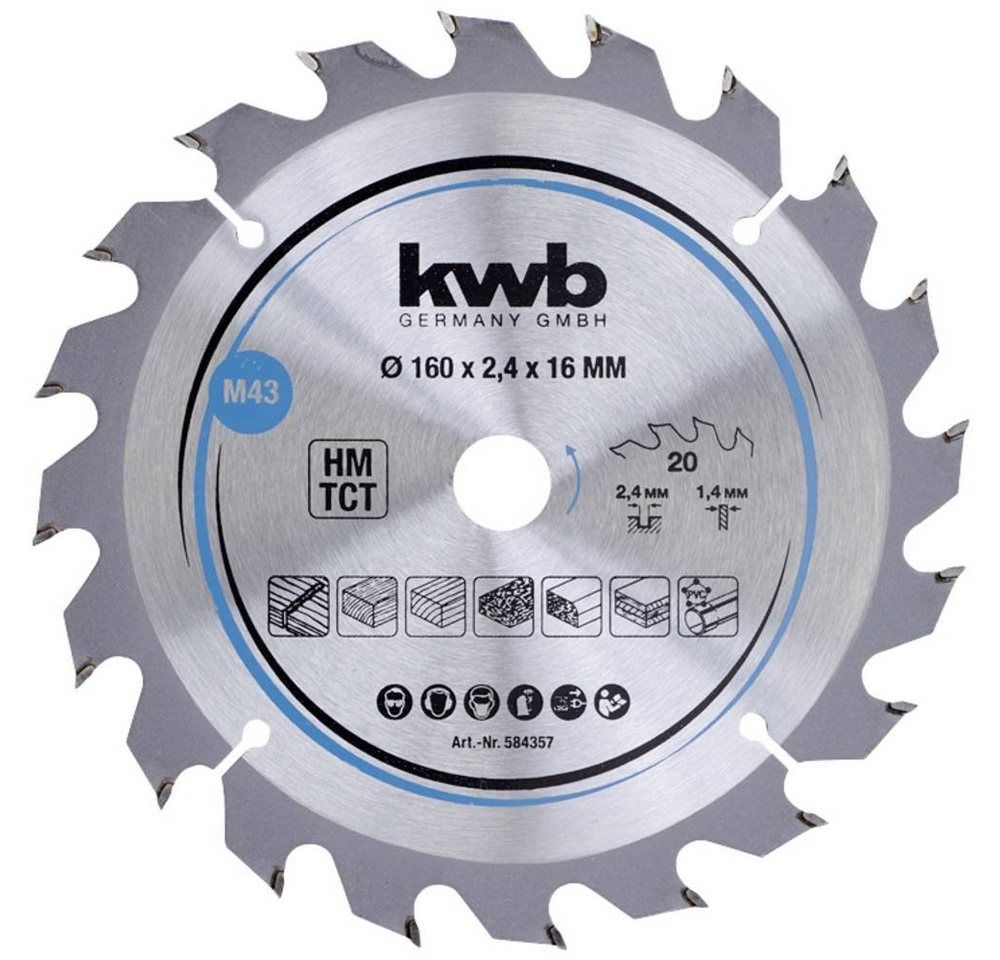 kwb Kreissägeblatt Span-Platten Kreissäge-Blatt, Holz-/Hartholz, 160 x 16 mm 584357 von kwb