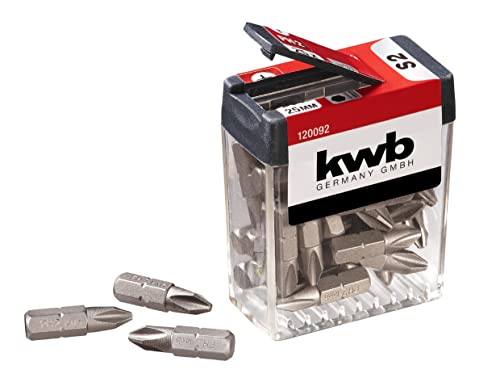 kwb PH2-Bit Spender-Box – 25-teiliges Bit-Set mit PH2 Schrauber-Bits, 25 mm Länge, C 44626 Form und 1/4" Durchmesser mit Sechskant-Schaft von kwb