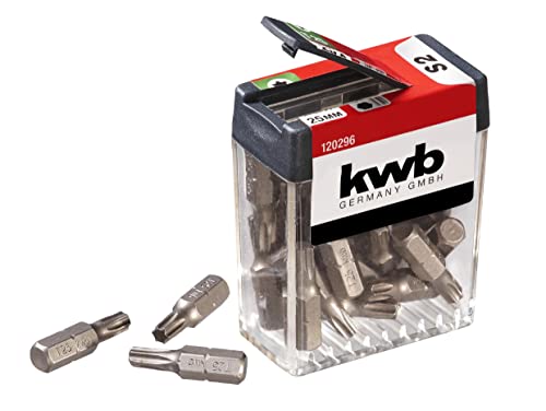 KWB Bitspender Box - 25-teiliges T25 Bitset, 25mm Länge, 1/4" Durchmesser, Torx Aufsatz, Passend für alle Akku-Schrauber von kwb