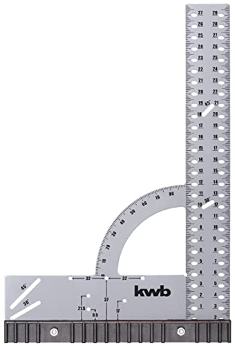 kwb Universalwinkel/Anschlagwinkel 300 mm für winkelgenaue Messungen, mit abnehmbarem Anschlag, fixe Winkelmarkierungen für 30° und 45° und div. Markierungspunkten von kwb