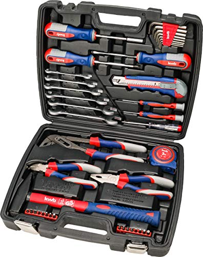kwb Werkzeug-Koffer inkl. Schrauber-Bits - 42-teilig, gefüllt, robust und hochwertig - Ideal für Haushalt und Garage - GS-geprüft - Praktischer Kunststoffkoffer - Rot, Blau, Grau von kwb