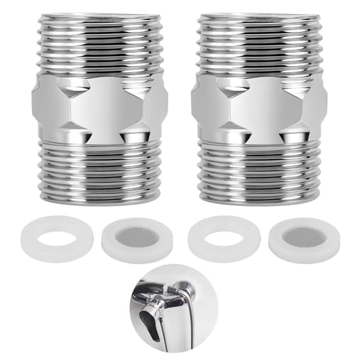 2 Stück 1/2" Duschschlauch Adapter, Edelstahl 1/2" Doppelnippel Adapter Verlängerung, 1/2 Zoll Verlängerung Schlauchverbinder mit Belüfter-Element und dichter Dichtung, Hahnverlängerung von kwinfei