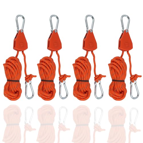 4 Stück Seilratsche mit Haken, 4 m Nylonseil mit Spanner, Verstellbarer Seilspanner für Sonnensegel, Spanngurte mit Haken für LED Growlampen, Sonnensegel Seilspanntechnik, Abspannseile Camping von kwinfei