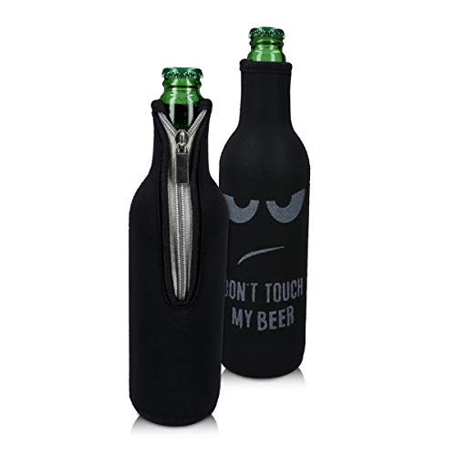 kwmobile 2x 330-500ml Flasche Flaschenkühler - für Bier andere Getränke - Neopren Kühler Don't touch my beer Weiß Schwarz von kwmobile