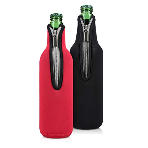 kwmobile 2x 330-500ml Flasche Flaschenkühler - für Bier und andere Getränke - aus isoliertem Neopren - Kühler in Schwarz Rot von kwmobile