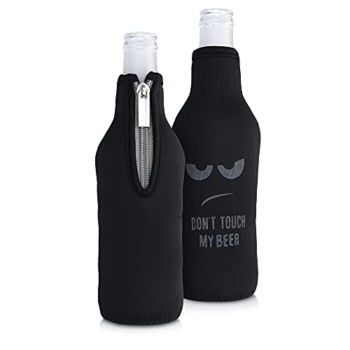 kwmobile 2X 330ml Flasche Flaschenkühler - für Bier andere Getränke - Neopren Kühler Don't Touch My Beer Weiß Schwarz von kwmobile