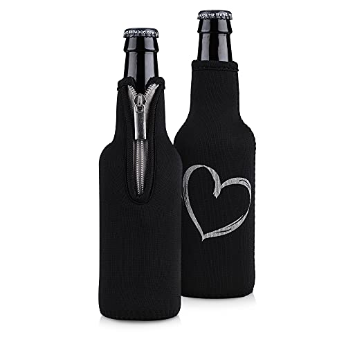 kwmobile 2x 330ml Flasche Flaschenkühler - für Bier andere Getränke - Neopren Kühler Herz Brush Weiß Schwarz von kwmobile