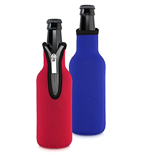 kwmobile 2X 330ml Flasche Flaschenkühler - für Bier und andere Getränke - aus isoliertem Neopren - Kühler in Blau Rot von kwmobile