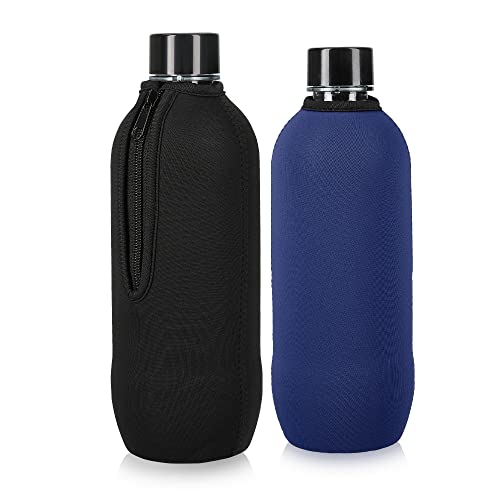 kwmobile 2x Schutzhülle kompatibel mit SodaStream Glasflasche - Neopren Hülle - Flaschen Kühler für Wasser Karaffe in Schwarz Blau von kwmobile