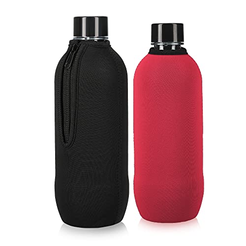 kwmobile 2x Schutzhülle kompatibel mit SodaStream Glasflasche - Neopren Hülle - Flaschen Kühler für Wasser Karaffe in Schwarz Rot von kwmobile