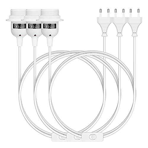 kwmobile 3x E27 Lampenfassung mit Schalter - E27 Fassung Weiß mit 5m Netzkabel Schraubring Schalter - Lampenaufhängung Pendelleuchte Hängeleuchte von kwmobile