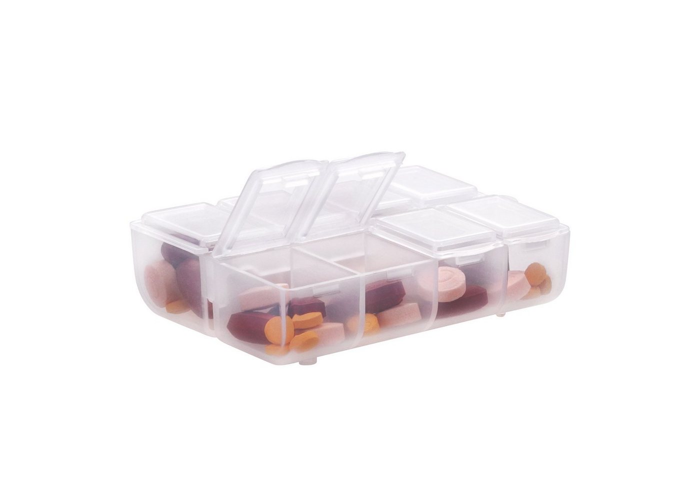 kwmobile Aufbewahrungsdose Kunststoff Medikamentenbox mit 8 Fächern (1 St), Tablettenbox 7,5 x 6,3 x 2,5 cm - Tablettendose Box - Pillendose Dose von kwmobile