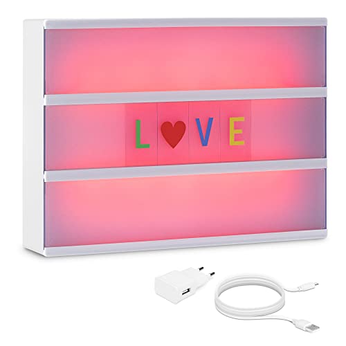 kwmobile Farbwechsel LED Lichtbox A4-7 Farben 126 Bunte Buchstaben USB Netzteil - Cinema Lightbox - Deko Licht Leuchtkasten - Light Box Leuchte von kwmobile