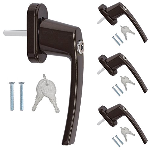 kwmobile Fenstergriff Aluminium abschließbar 4X - Kindersicherung Fenstersicherung mit Schloss in Stiftlänge 35mm - Fensterschloss braun RAL 8019 von kwmobile