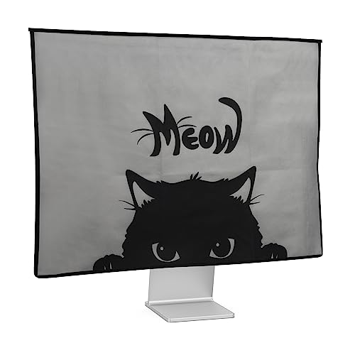kwmobile Hülle kompatibel mit 27-28" Monitor - mit 2 Fächern auf Rückseite - Schutzhülle Katze Meow Grau Schwarz von kwmobile