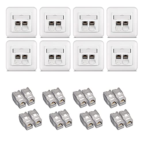 kwmobile Keystone Dose Modul Set - 16x Keystone Modul 8X Netzwerkdose CAT 6A Kabel - 10Gibt/s geschirmt Metall Gehäuse RJ45 Schnappverschluss von kwmobile