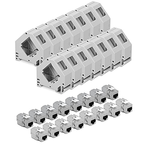 kwmobile Keystone Modul und Hutschienenadapter Set - passt auf genormte Hutschiene - 16x CAT6A Module 16x Halter - RJ45 Buchse geschirmt - werkzeuglos von kwmobile