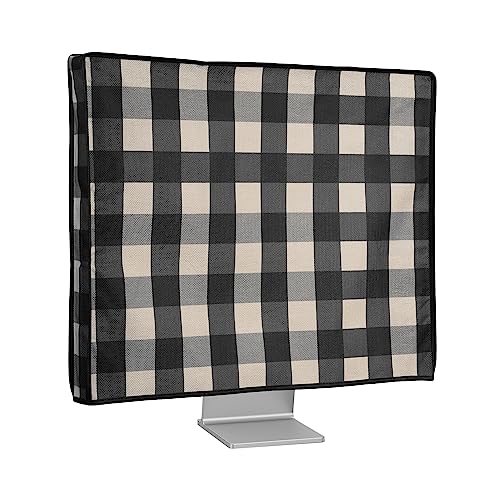 kwmobile Leinen Hülle kompatibel mit 20-22" Monitor - Schutzhülle Staubschutz Abdeckhaube für PC Bildschirm - Computer Screen Cover Staubhaube Haube - Karo Streifen von kwmobile