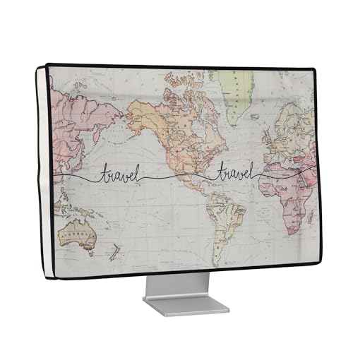 kwmobile Leinen Hülle kompatibel mit 24-26" Monitor - Schutzhülle Staubschutz Abdeckhaube für PC Bildschirm - Computer Screen Cover Staubhaube Haube - Travel Schriftzug von kwmobile