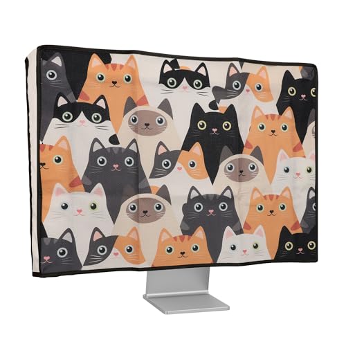 kwmobile Leinen Hülle kompatibel mit 27-28" Monitor - Schutzhülle Staubschutz Abdeckhaube für PC Bildschirm - Computer Screen Cover Staubhaube Haube - Katzen von kwmobile