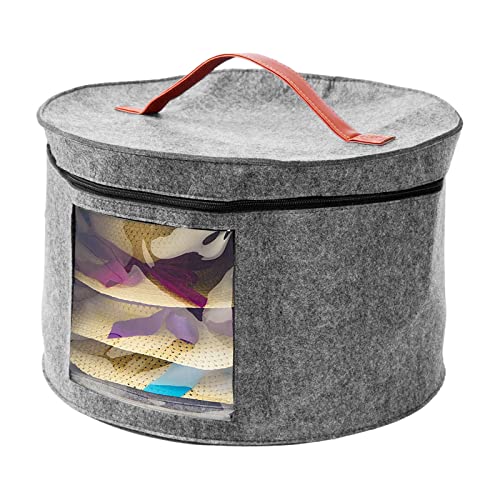 Hut-Aufbewahrungsbox, runde faltbare Filz-Reise-Hut-Organizer-Box, Anti-Druck-Kleider-Aufbewahrungsbox mit Deckel und transparentem Fenster für verschiedene Hüte, Kleidung, Spielzeug (Mittelgrau) von kyaoayo
